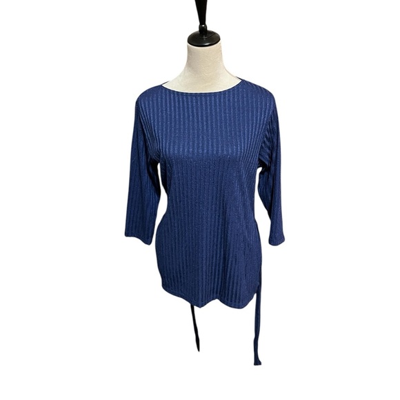 Vintage Vue Point by Jordan Blue long Sleeve w Belt Size L Women’s Blouse - Picture 2 of 5